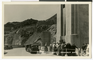 Postcard of visitors to Hoover Dam, circa late 1930s-1950s