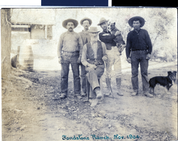 Photograph of Jim Wilson, his sons, and Walter Bracken at Sandstone Ranch, Nevada, circa November 1904