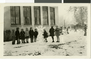 Photograph of kindergarten class in snow, Las Vegas, January 10, 1930