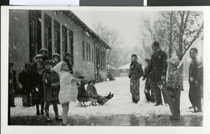Photograph of school children in the snow, Las Vegas, January 10, 1930