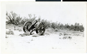 Photograph of old wagon wheels on trail, Las Vegas, 1940