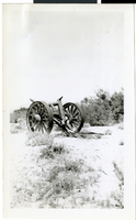 Photograph of old wagon wheels on trail, Las Vegas, 1940