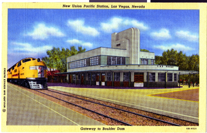 Postcard of Union Pacific Station, Las Vegas, circa 1940