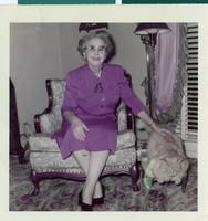 Photograph of Doris Hancock with her cat, Corporal, Las Vegas, circa 1956
