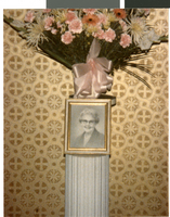 Photograph of a floral arrangement at Doris Hancock's funeral, San Diego, California, April 7, 1987