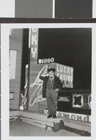 Photograph of an unidentified man in front of Lady Luck Casino, Las Vegas, circa early to mid 1900's