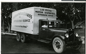 Photograph of Las Vegas Motor Express Inc. truck, Las Vegas, circa 1930s.