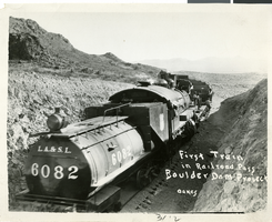 Photograph of the first train in Railroad Pass in Boulder Dam Project, Boulder City, Nevada, circa 1930s