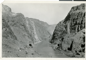 Photograph of early construction on the Boulder Dam, Nevada, circa 1930s