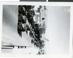 Photograph of a parade of military vehicles, Las Vegas, circa 1940s