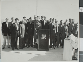 Photograph of flag pole presentation, January 7, 1958