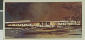 Photograph of archtiectural rendering of Ham Hall and Judy Bayley Theatre, Las Vegas, circa late 1960s - early 1970s