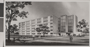 Photograph of drawing for proposed dormitory, Nevada Southern University, circa 1960s-1970s