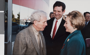 Photograph of Bob Maxson, Bob Miller, and Hillary Clinton, University of Nevada, Las Vegas, circa early 1990s