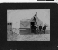 Photograph of Elmer Nelson Ham and friend outside tent cabin, circa 1800s