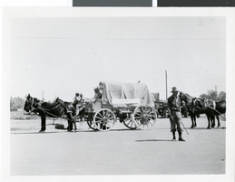 Photograph of a horse-drawn wagon during a parade, Las Vegas, circa late 1920s to early 1930s