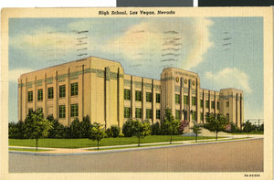 Postcard of a high school, Las Vegas, circa 1930s to 1940s