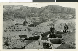 Postcard of ruins, Pueblo Grande de Nevada, circa mid to late 1920s