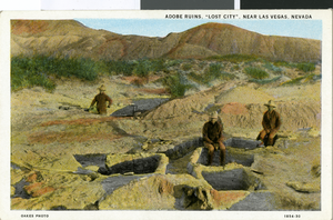 Postcard of ruins, Pueblo Grande de Nevada, circa mid to late 1920s