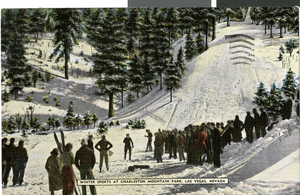 Postcard of winter sports at Mount Charleston, Nevada, circa 1920s-1950s