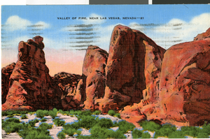 Postcard of rocks at Valley of Fire, Nevada, circa 1930s-1950s