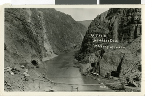 Postcard of Hoover Dam during construction, circa late 1920s - early 1930s