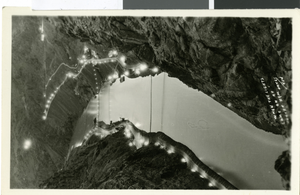 Postcard of Hoover Dam at night, circa early 1930s
