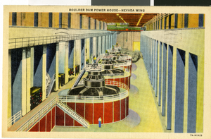 Postcard of power generators at Hoover Dam, circa mid 1930s to 1950s