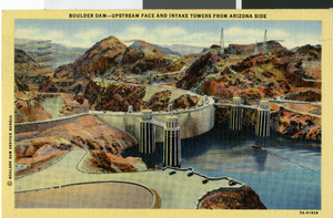 Postcard of Hoover Dam, circa mid 1930s to 1950s