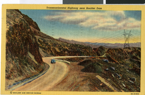 Postcard of the highway near Hoover Dam, circa mid 1930s to 1950s
