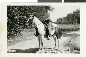 Postcard of Frank Allen on his horse at Kyle Ranch, Nevada, circa early 1900s