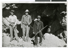 Photograph of Charles Kenyon, Frank Waite, and Art Schroder at Queho's Cave, circa 1940