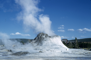 Slide of geyser and Firehole River at Yellowstone National Park, circa 1970s to 1980s