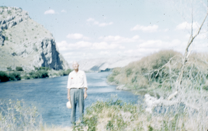 Slide of a man at the Missouri River, Montana, circa 1950s to 1980s