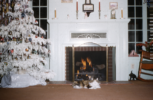 Slide of a living room at Christmas time, 1954