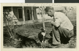 Photograph of Fred Wilson with a cat, Nevada, circa 1930s to 1940s