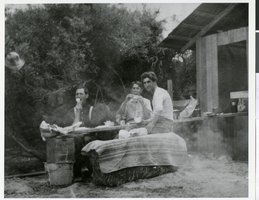 Photograph of three men having a picnic, possibly Nevada, circa 1900s