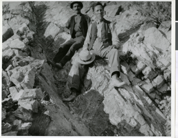 Photograph of Ed Von Tobel, Sr. exploring a mining claim, Las Vegas Region, circa 1900s