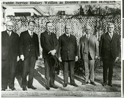 Photograph of six men at the signing of the Boulder Dam Bill, December 21, 1928