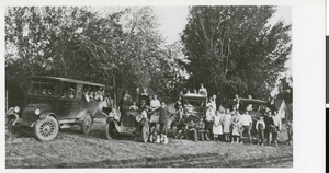 Photograph of the first Moapa school busses, 1918