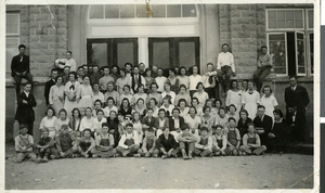 Postcard of the students and principal of Overton High School, circa 1930s