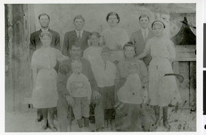 Photograph of the Frehner family at their first home on the farm, St. Thomas, Nevada, circa 1913