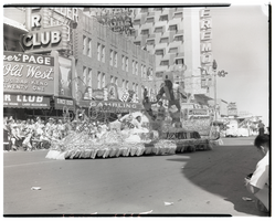 Film transparency of The Desert Inn Hotel's float entry in the Helldorado Parade, Fremont Street, Las Vegas, Nevada, May, 1958