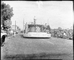 Film transparency of the Hotel Thunderbird float entry in the Helldorado Parade on Fremont Street, Las Vegas, Nevada, May, 1954
