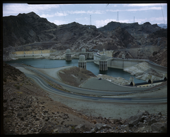 Film transparency of Hoover (Boulder) Dam, taken from the upstream side of the dam on the Nevada side, May, 1947