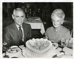 Photograph of Oran K. Gragson and his wife Bonnie celebrating his birthday at the Flamingo Hotel and Casino, Las Vegas, Nevada, 1969