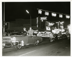 Photograph of Mayor Oran K. Gragson and his wife Bonnie in a parade on Fremont Street, Las Vegas, Nevada, circa 1960s