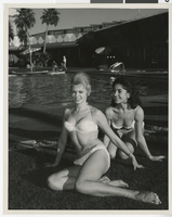 Photograph of Susan Briggs and Valda Boyne Esau at Stardust pool, Las Vegas, 1960
