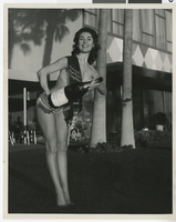 Photograph of Valda Boyne Esau in publicity shot at the Stardust pool, Las Vegas, November 1960