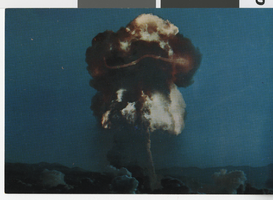 Photograph of atomic bomb exploding at test site in Nevada, Circa 1960
